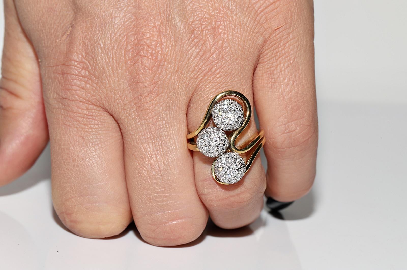 Vintage Circa 1990er Jahre 18k Gold Natürlicher Diamant Dekoriert  Starker Ring 10