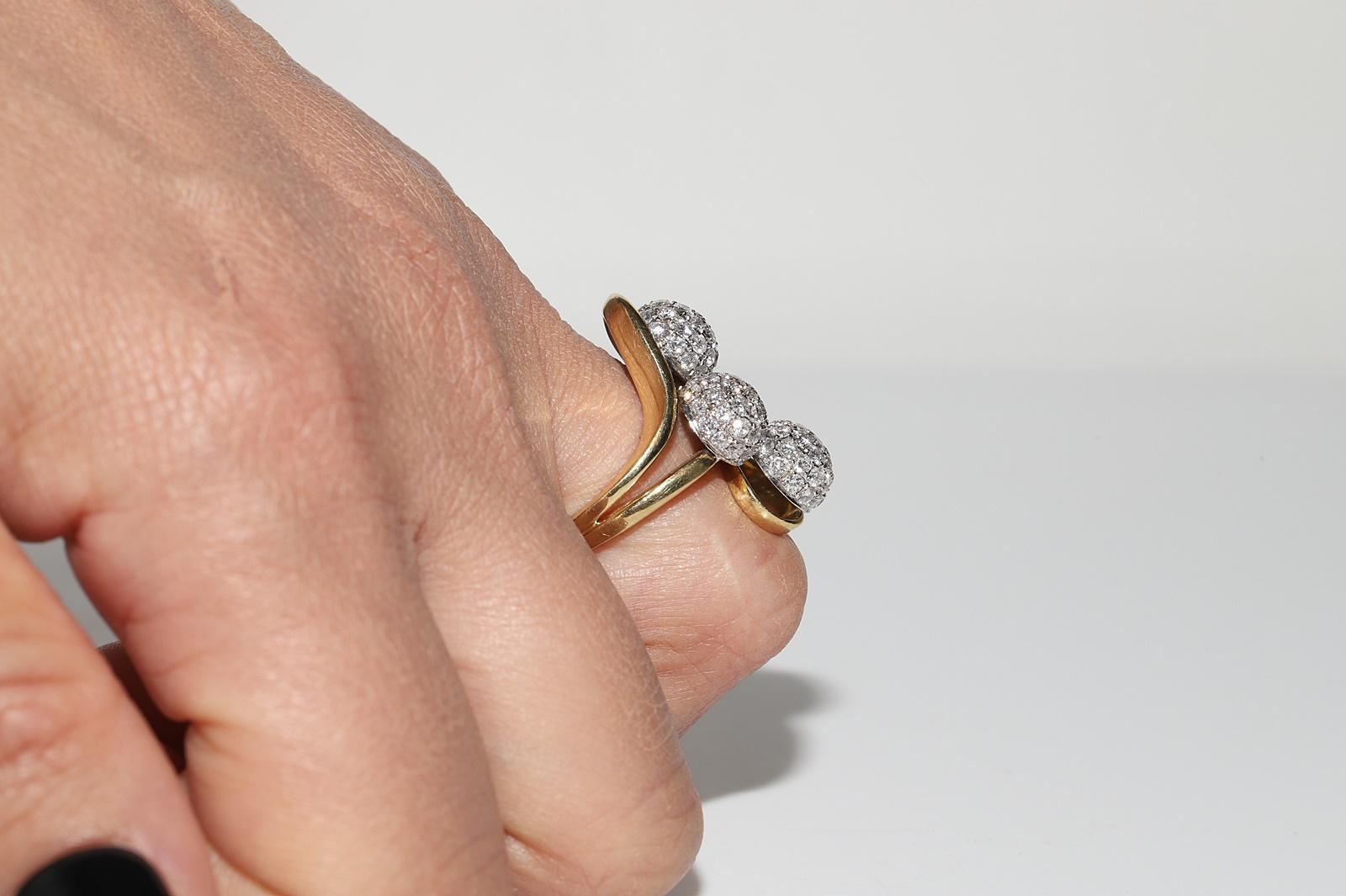 Vintage Circa 1990er Jahre 18k Gold Natürlicher Diamant Dekoriert  Starker Ring 11