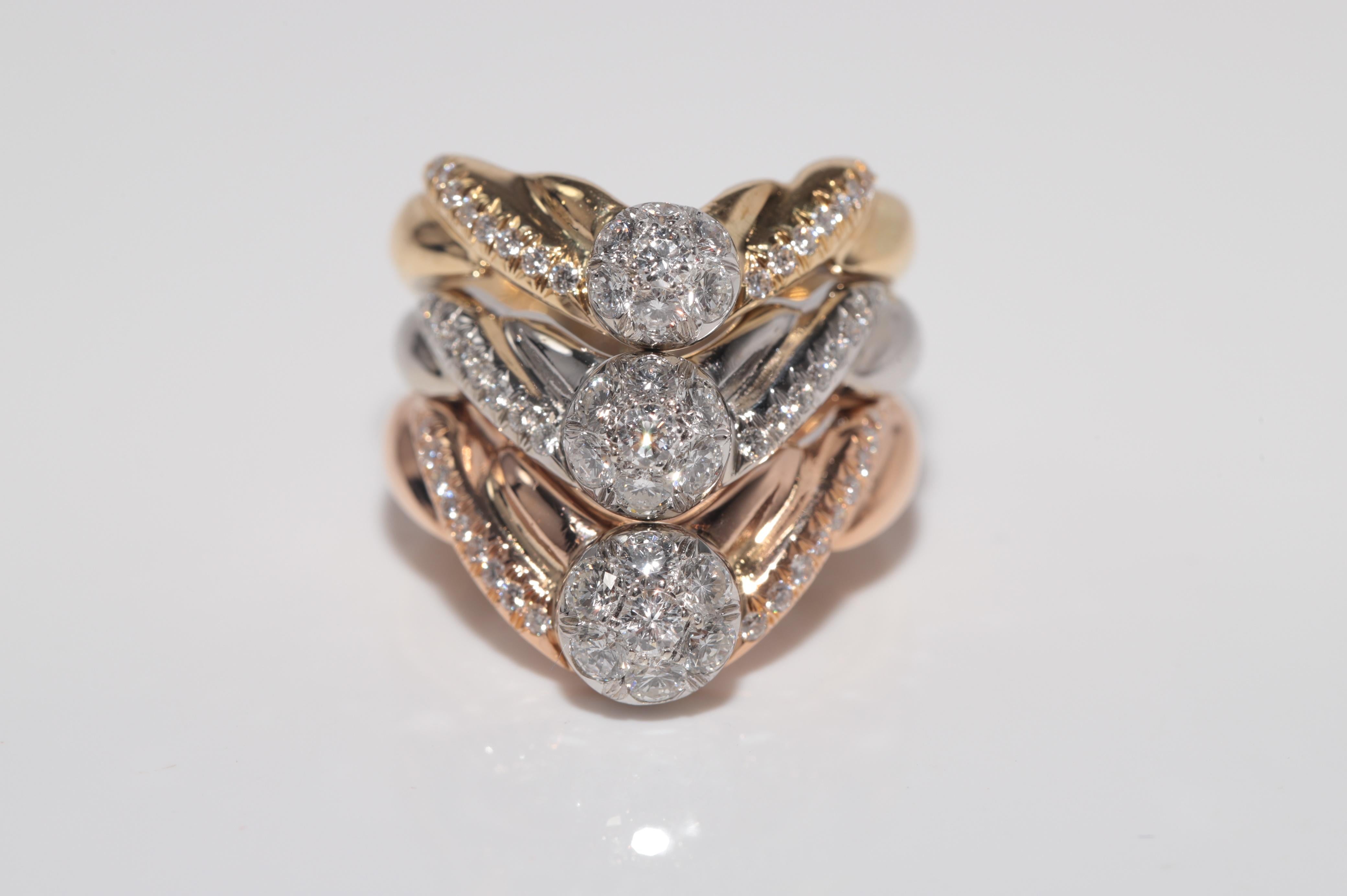 Vintage Circa 1990er Jahre 18k Gold Natürlicher Diamant Dekorierter starker Vintage-Ring (Kunsthandwerker*in) im Angebot
