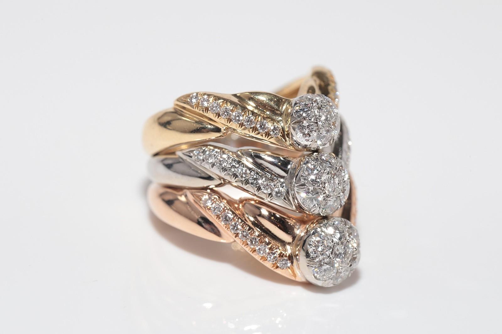 Taglio brillante Anello forte decorato con diamanti naturali in oro 18k CIRCA 1990 in vendita