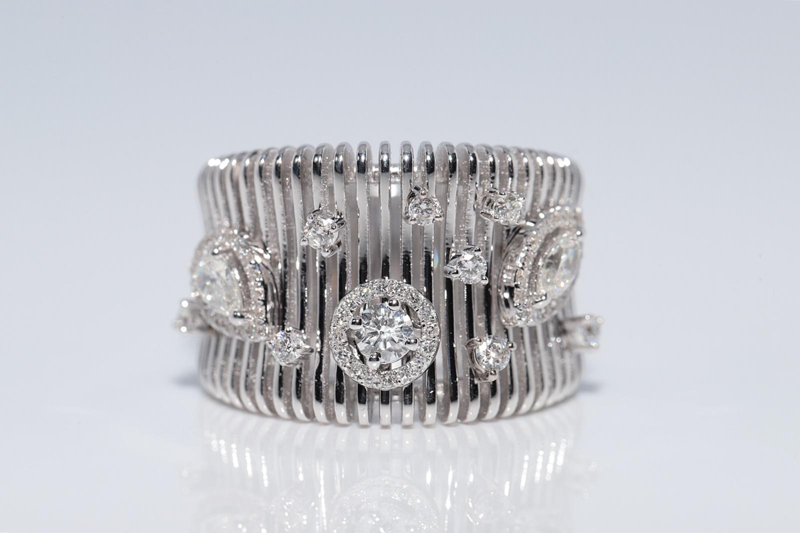 Taglio brillante Anello forte decorato con diamanti naturali in oro 18k CIRCA 1990 in vendita