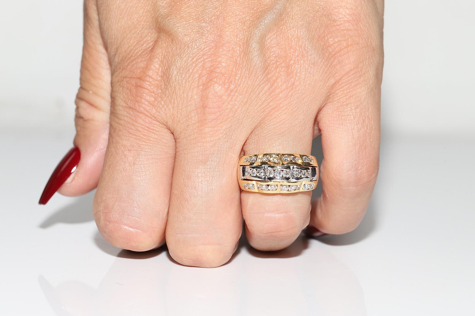 Taglio brillante Anello forte decorato con diamanti naturali in oro 18k CIRCA 1990 in vendita