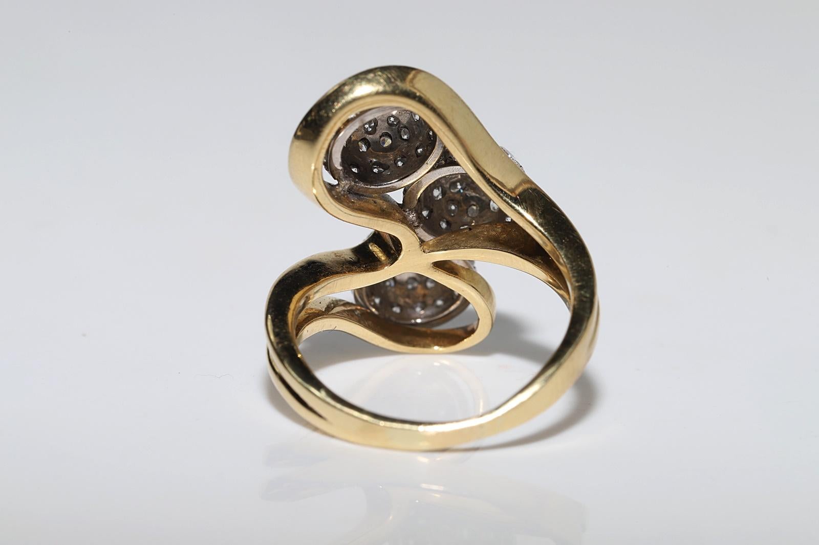 Vintage Circa 1990er Jahre 18k Gold Natürlicher Diamant Dekoriert  Starker Ring Damen