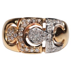 Vintage Circa 1990er Jahre 18k Gold Natürlicher Diamant Dekorierter starker Vintage-Ring