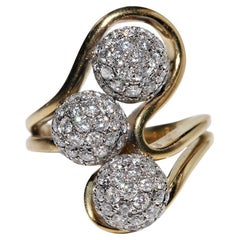 Vintage Circa 1990er Jahre 18k Gold Natürlicher Diamant Dekoriert  Starker Ring
