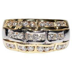 Anillo Fuerte Vintage Circa 1990s Oro 18k Decorado con Diamantes Naturales