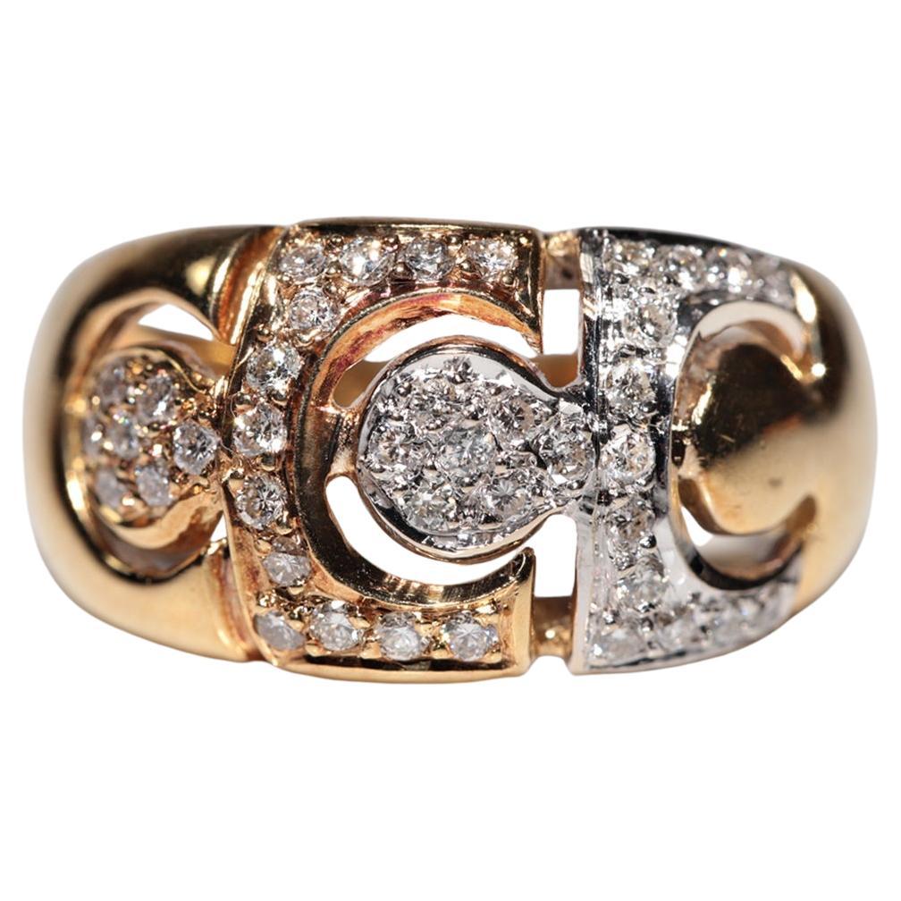 Anillo Fuerte Vintage Circa 1990s Oro 18k Decorado con Diamantes Naturales