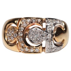 Anillo Fuerte Vintage Circa 1990s Oro 18k Decorado con Diamantes Naturales