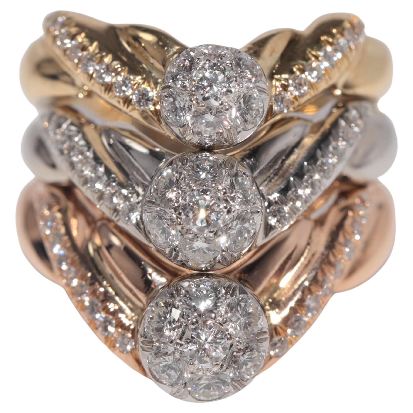Vintage Circa 1990er Jahre 18k Gold Natürlicher Diamant Dekorierter starker Vintage-Ring im Angebot