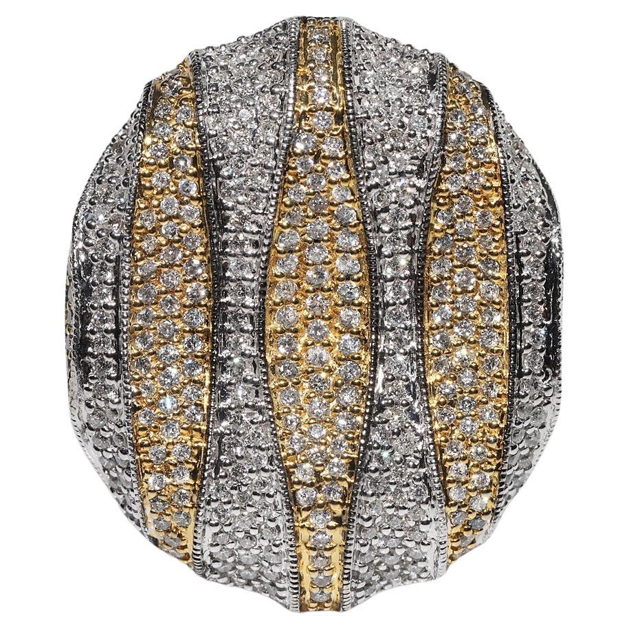 Anillo Fuerte Vintage Circa 1990s Oro 18k Decorado con Diamantes Naturales