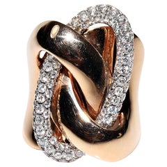 Vintage Circa 1990s 18k Gold Natural Diamond Decorated Strong Tank Ring