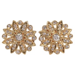 Vintage Circa 1990 Boucles d'oreilles en or 18k ornées de diamants naturels