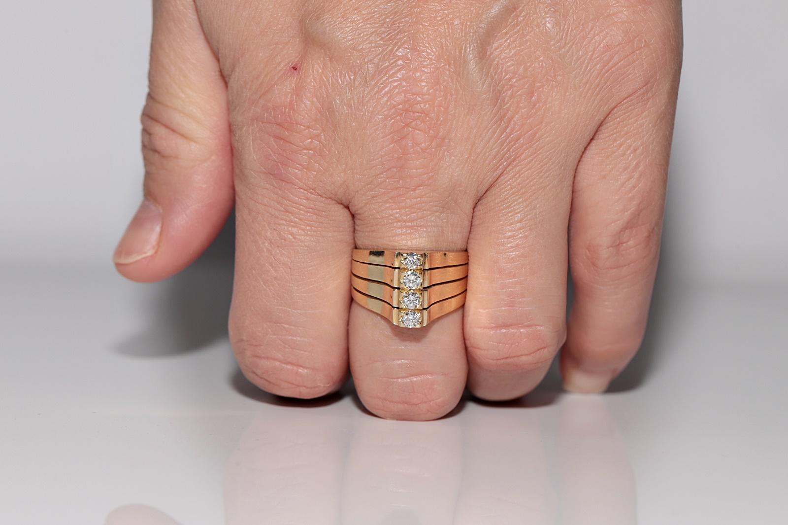Vintage Circa 1990s 18k Gold Natural Diamond Decorated Tank Ring For Sale 6