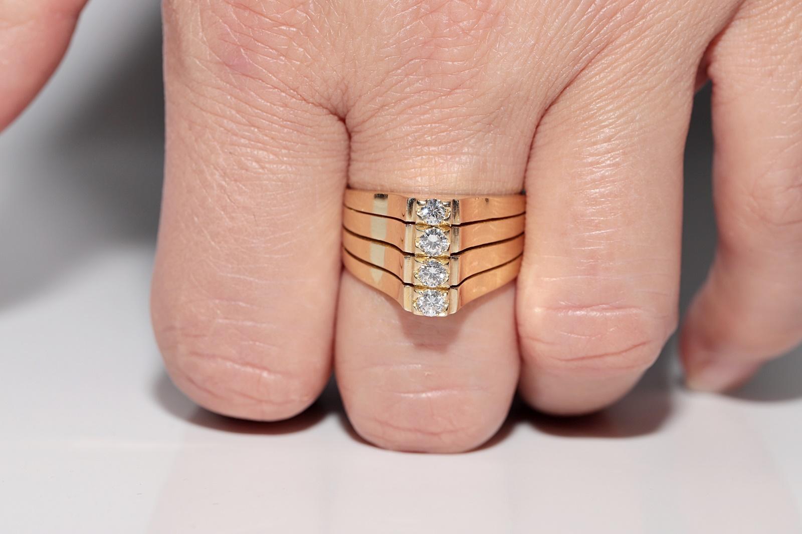 Vintage Circa 1990s 18k Gold Natural Diamond Decorated Tank Ring For Sale 7