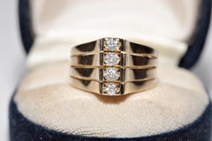 Vintage Circa 1990s 18k Gold Natural Diamond Decorated Tank Ring