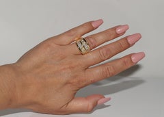 Vintage Circa 1990s 18k Gold Natural Diamond Decorated Tank Ring