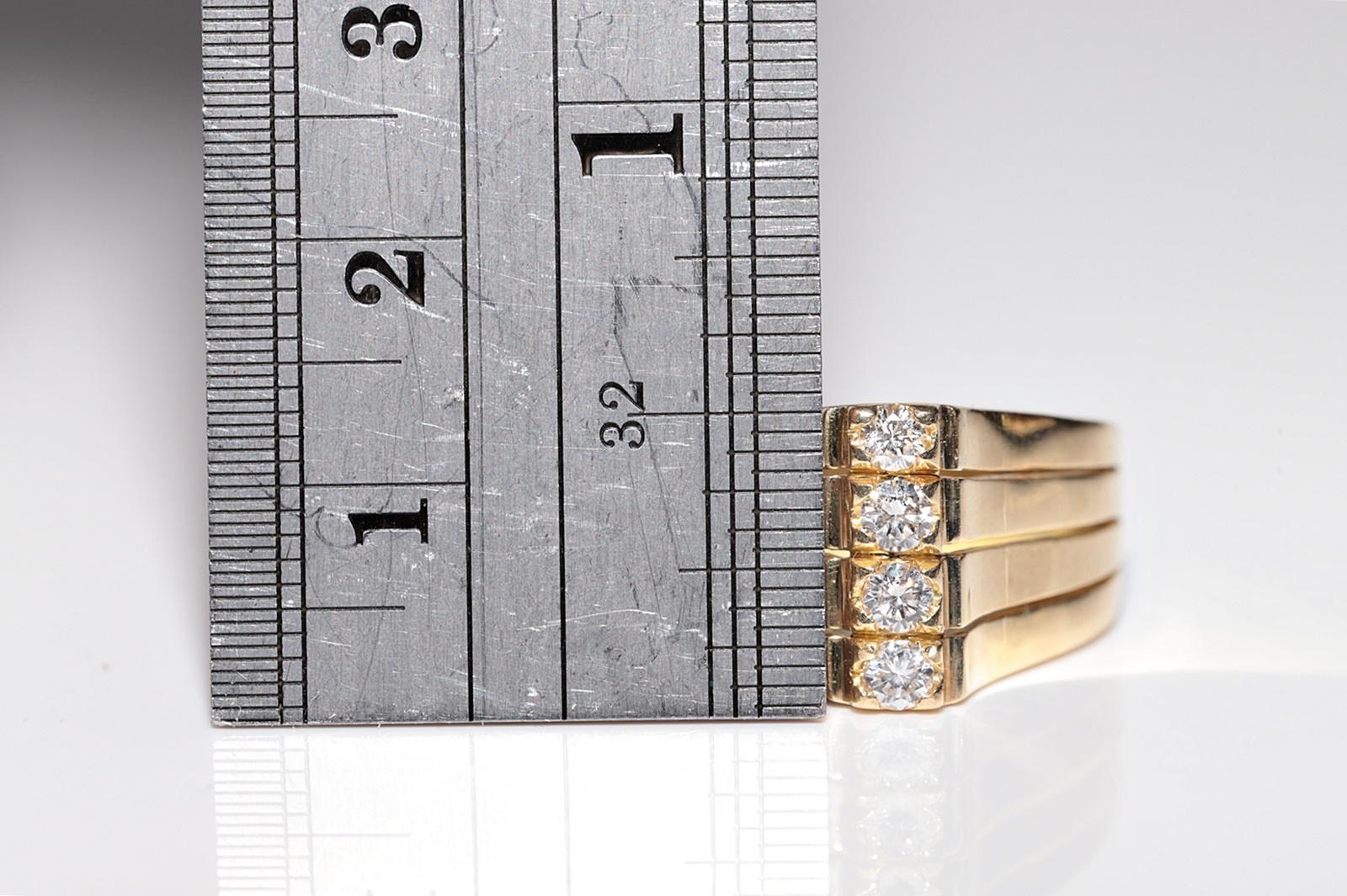 Women's Vintage Circa 1990s 18k Gold Natural Diamond Decorated Tank Ring For Sale