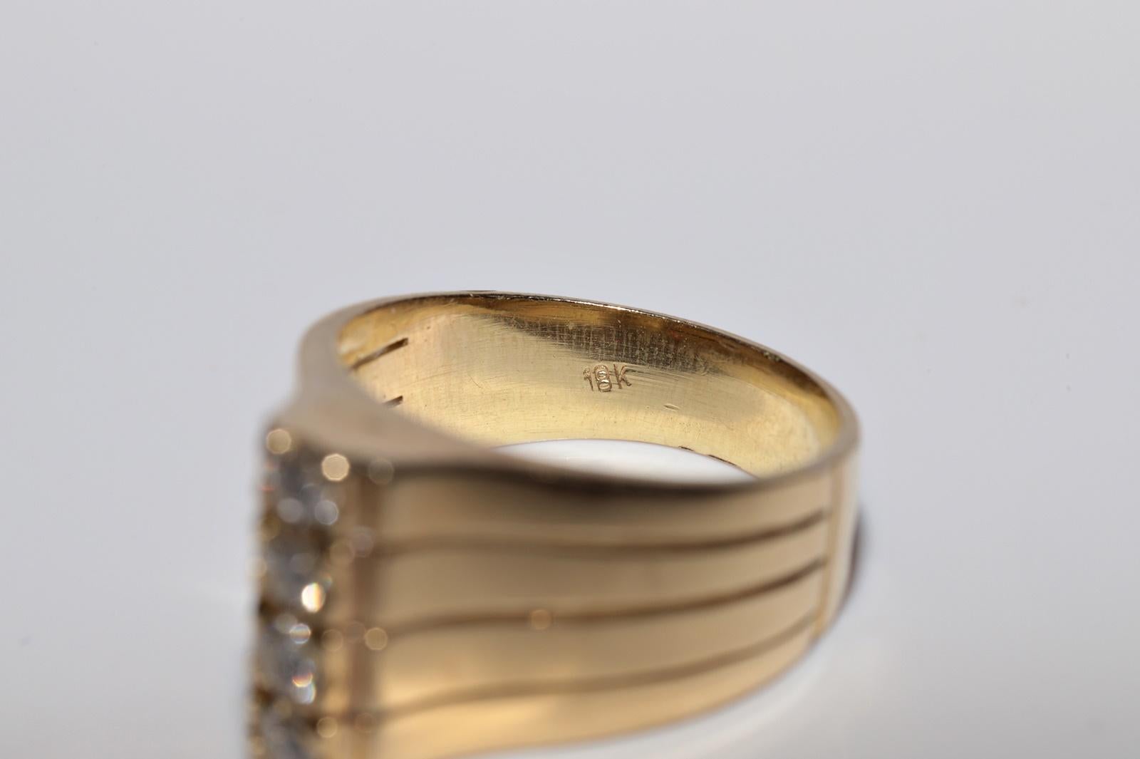 Vintage Circa 1990s 18k Gold Natural Diamond Decorated Tank Ring For Sale 3