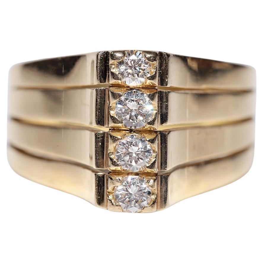 Vintage Circa 1990er Jahre 18k Gold Natürlicher Diamant Dekorierter Tank-Ring mit Diamanten