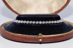 Vintage Circa 1990s 18k Gold Natural Diamond Decorated Tennis Bracelet