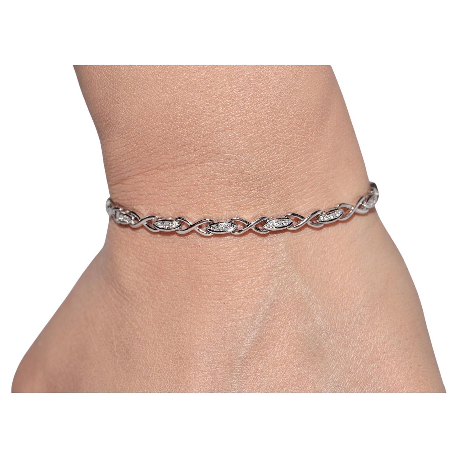 Vintage Circa 1990er Jahre 18k Gold Natürliches Diamant-Tennisarmband mit Dekoration