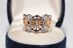 Vintage Circa 1990s 18k Gold Natural Diamond Decorated Thick Ring