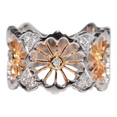 Vintage Circa 1990s 18k Gold Natural Diamond Decorated Thick Ring