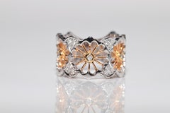 Vintage Circa 1990s 18k Gold Natural Diamond Decorated Thick Ring