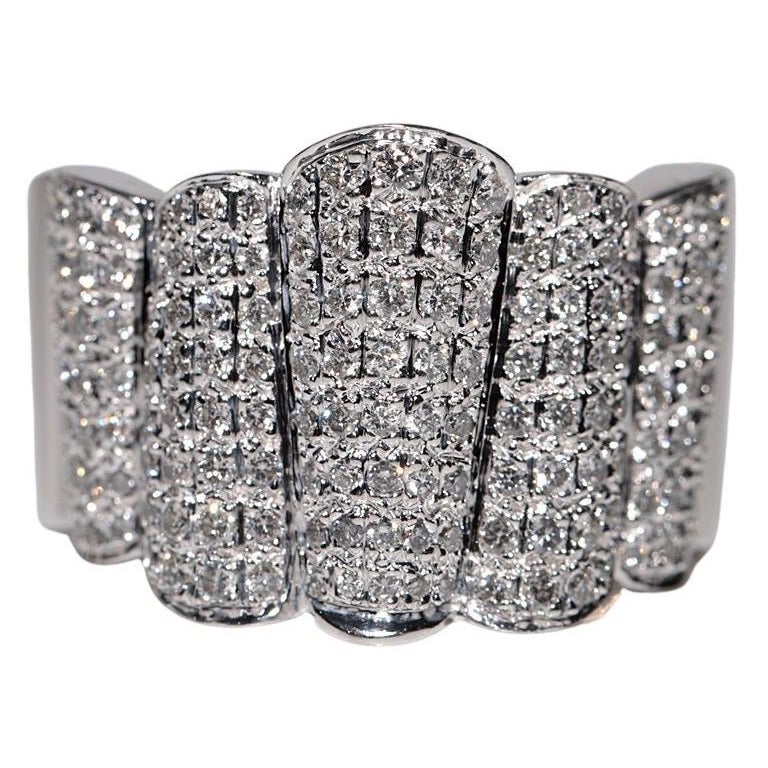 Vintage Circa 1990s 18k Gold Natural Diamond Diamond Strong Tank Ring