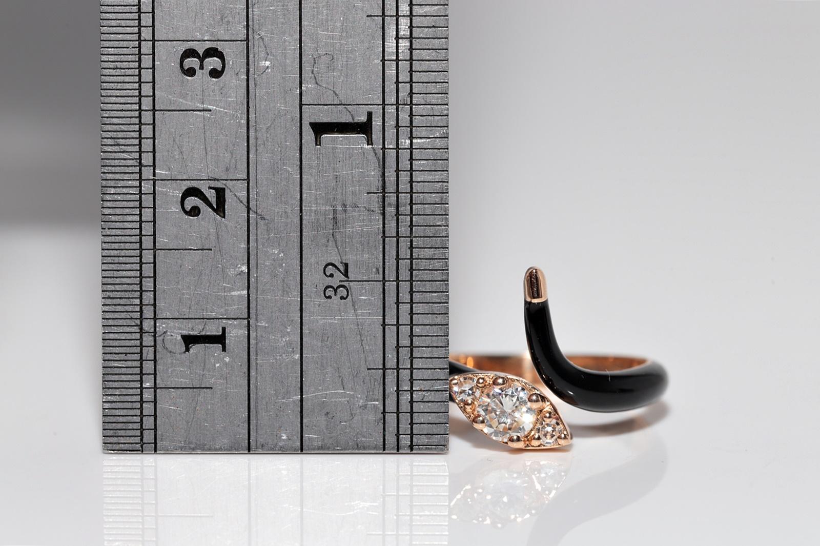 Anello a serpente con smalto e diamanti naturali in oro 18 carati, vintage CIRCA anni '90 in vendita 5