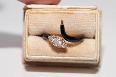 Vintage Circa 1990s 18k Gold Natural Diamond Enamel Snake Ring