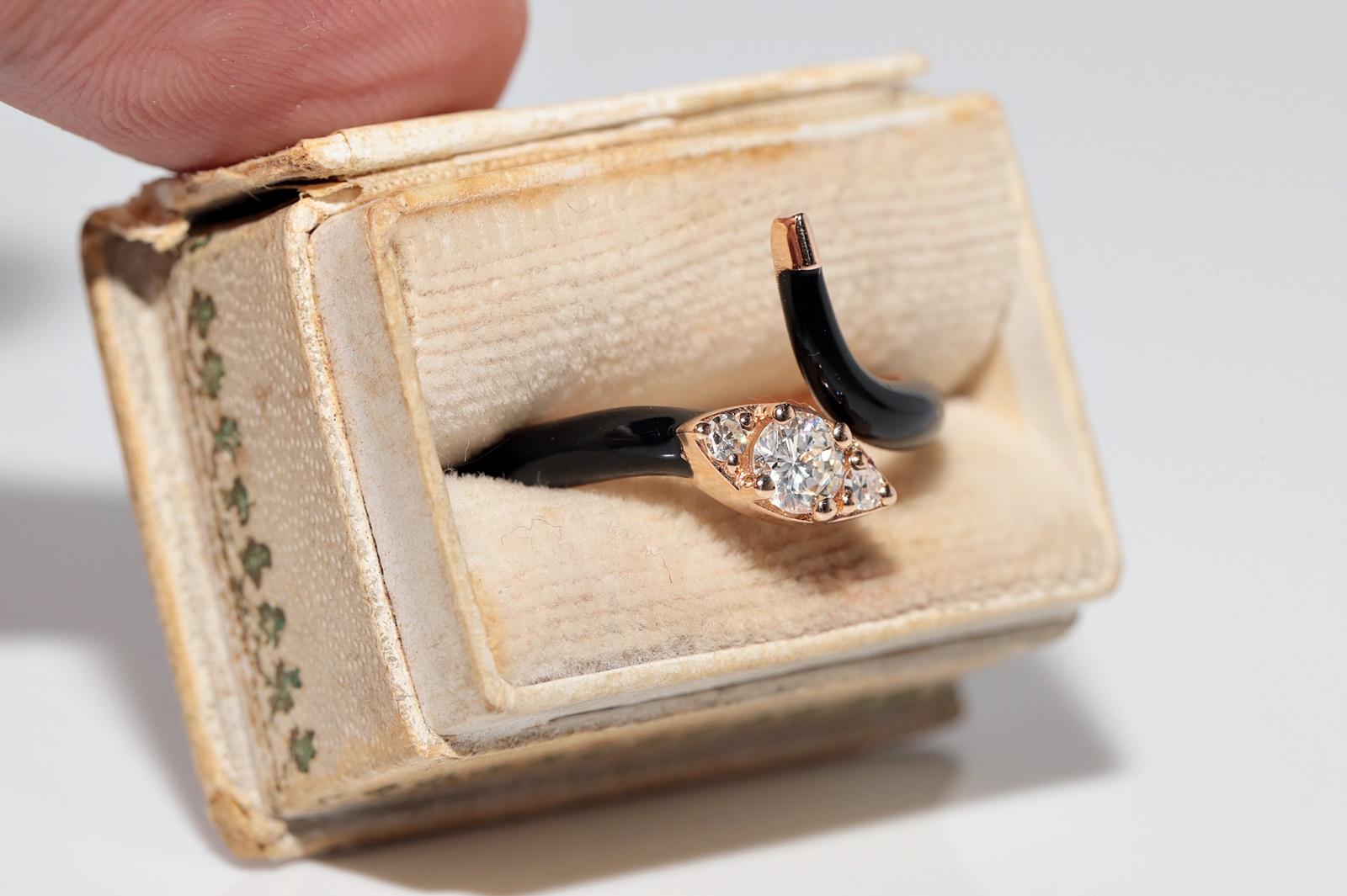 Artigiano Anello a serpente con smalto e diamanti naturali in oro 18 carati, vintage CIRCA anni '90 in vendita