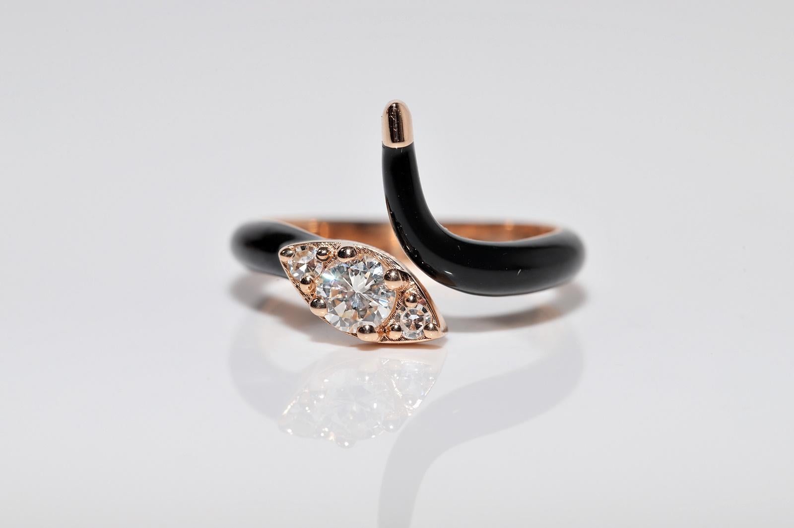 Taglio brillante Anello a serpente con smalto e diamanti naturali in oro 18 carati, vintage CIRCA anni '90 in vendita