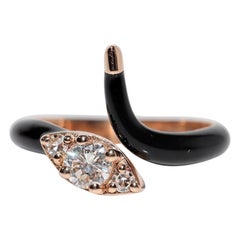 Vintage Circa 1990s 18k Gold Natural Diamond Enamel Snake Ring