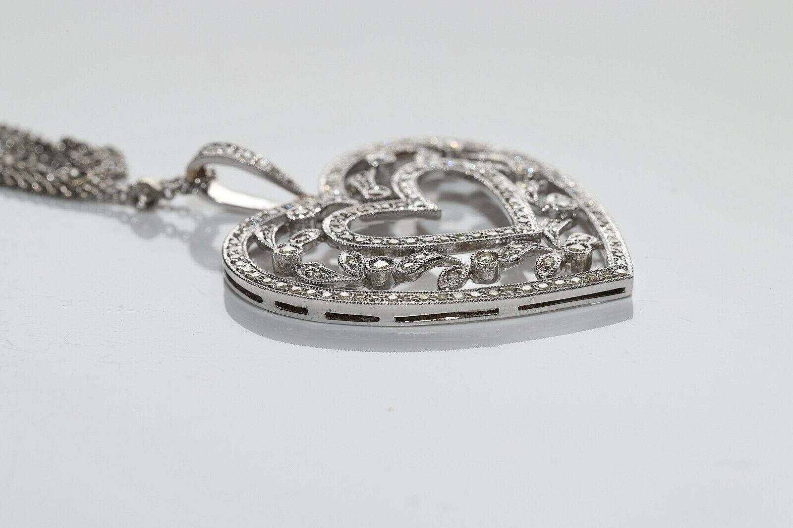Vintage Circa 1990s 18k Gold Natural Diamond Heart Pendant Necklace For Sale 5
