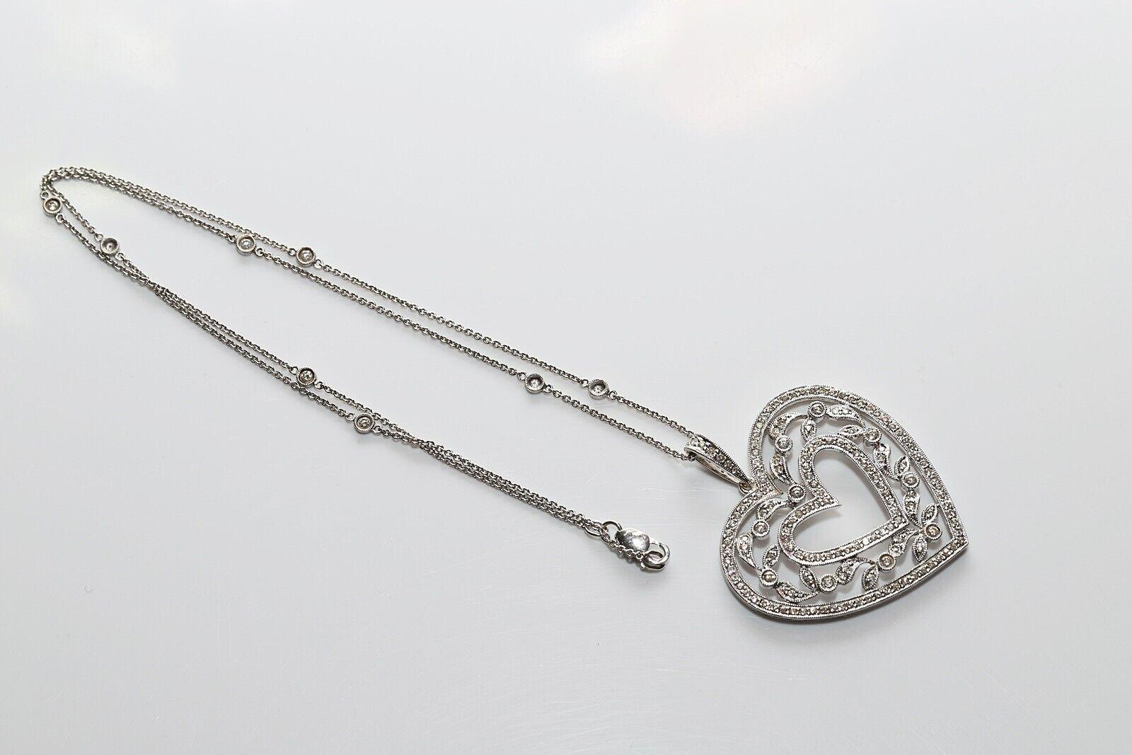 Vintage Circa 1990s 18k Gold Natural Diamond Heart Pendant Necklace For Sale 6