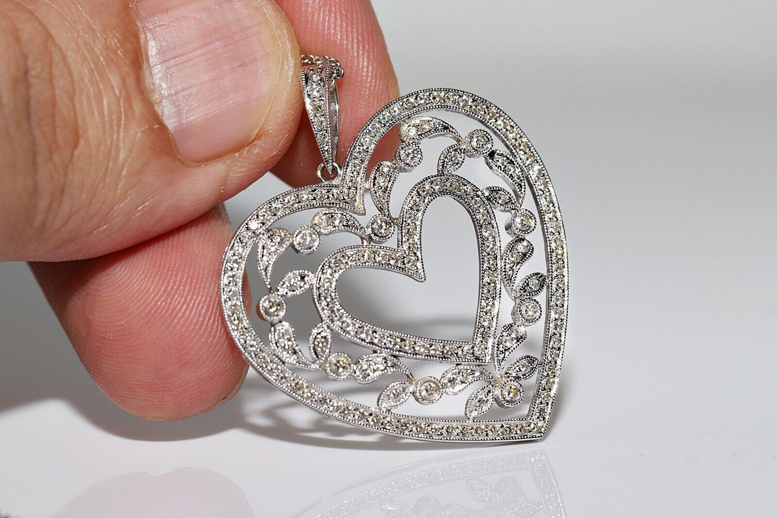 Vintage Circa 1990s 18k Gold Natural Diamond Heart Pendant Necklace For Sale 7