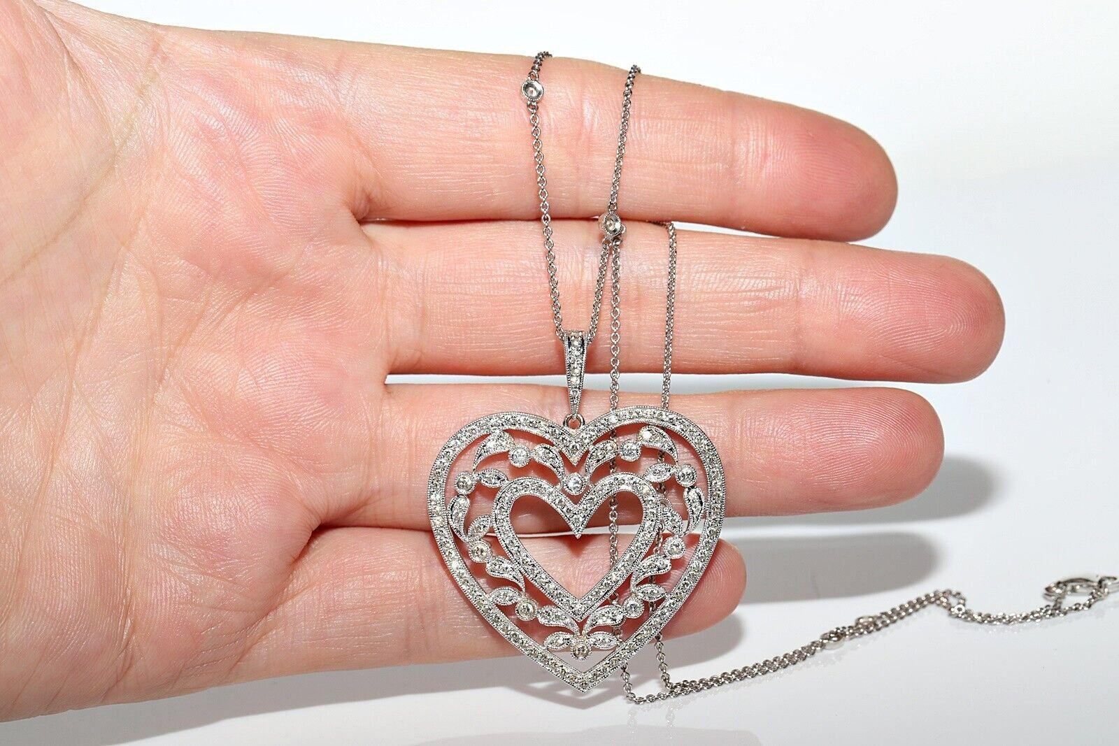 Vintage Circa 1990s 18k Gold Natural Diamond Heart Pendant Necklace For Sale 9
