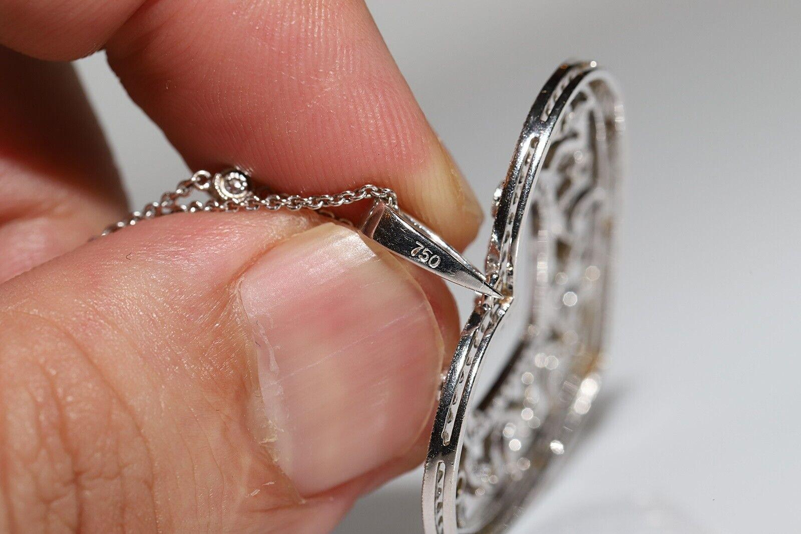 Vintage Circa 1990s 18k Gold Natural Diamond Heart Pendant Necklace For Sale 12