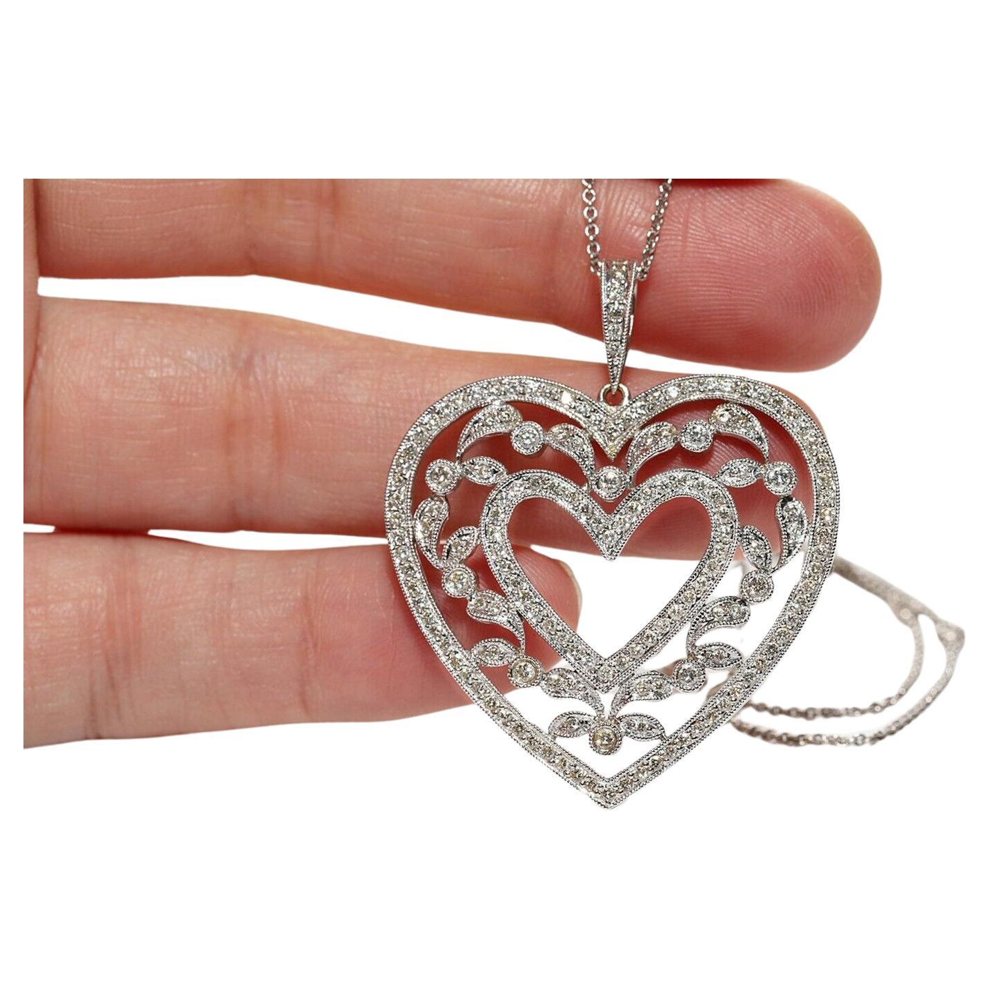 Vintage Circa 1990s 18k Gold Natural Diamond Heart Pendant Necklace