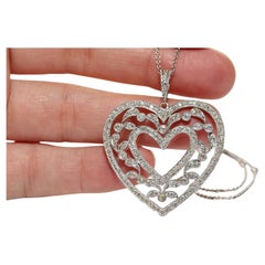 Vintage Circa 1990s 18k Gold Natural Diamond Heart Pendant Necklace