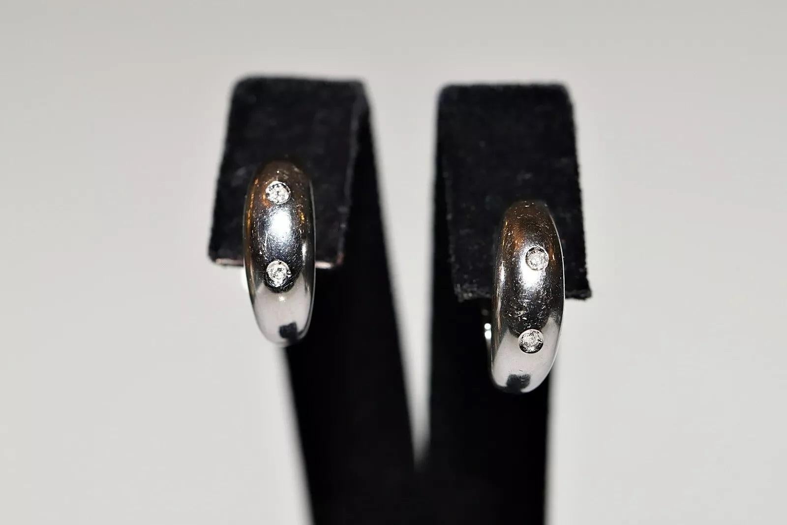 Vintage Circa 1990s 18k Gold Natural Diamond Hook Style Earring