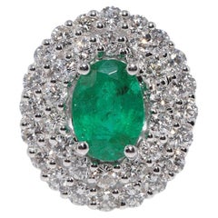 Vintage CIRCA 1990er Jahre 18k Gold natürlichen Diamanten Oval Cut Smaragd dekoriert Ring