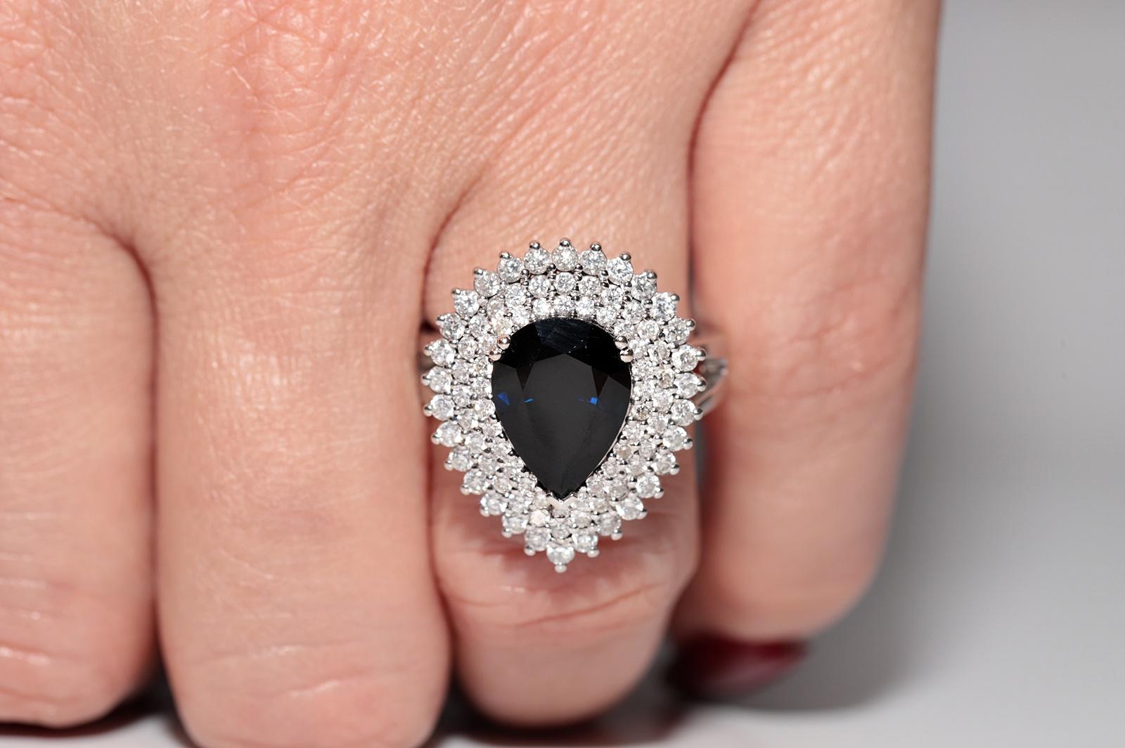 Vintage Circa 1990s 18k Gold Natural Diamond Pear Cut Sapphire Decorated Ring For Sale 9