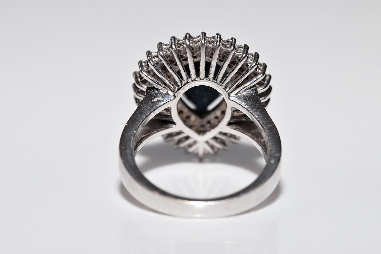 Retro Vintage Circa 1990s 18k Gold Natural Diamond Pear Cut Sapphire Decorated Ring For Sale