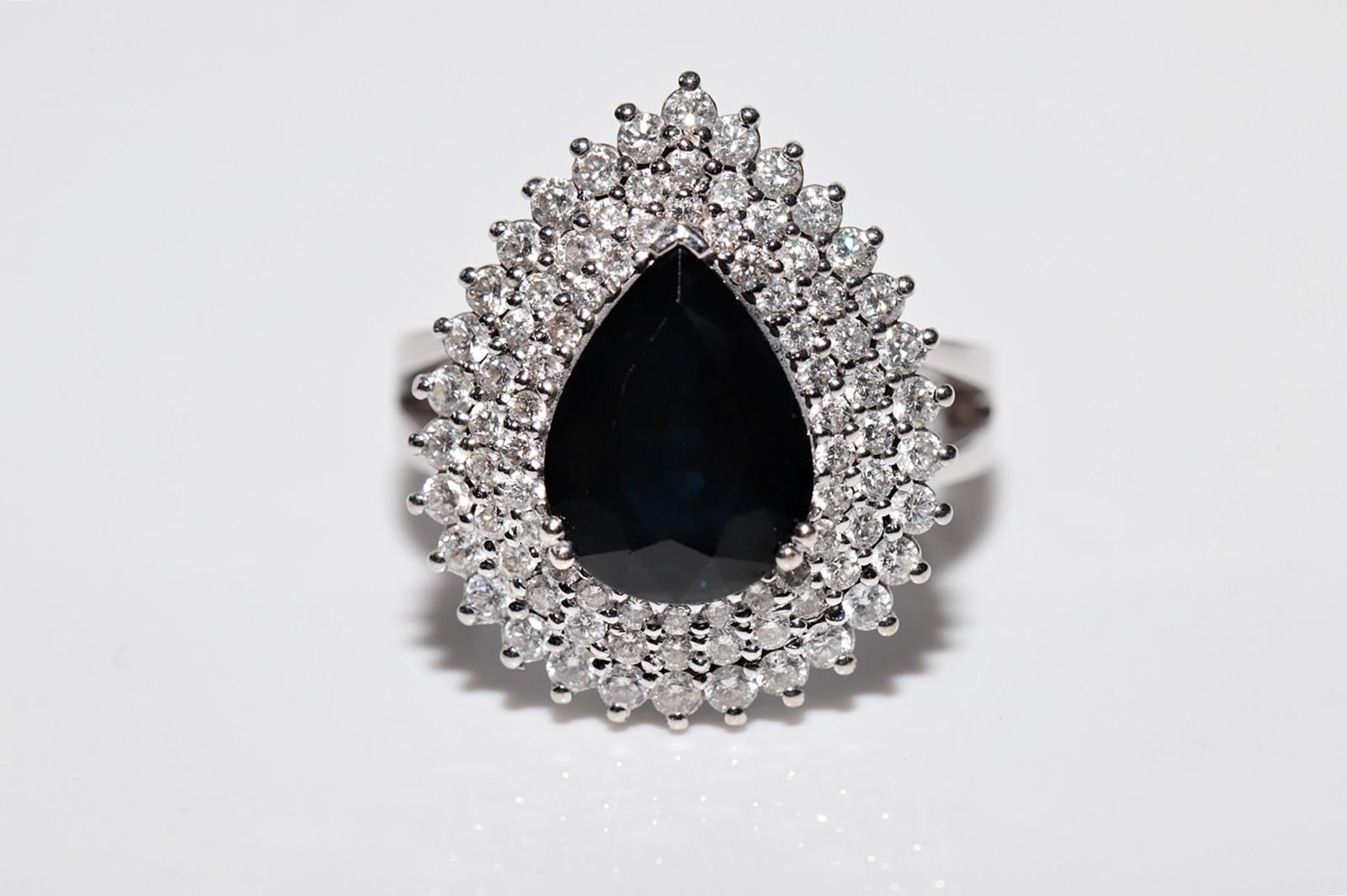 Women's Vintage Circa 1990s 18k Gold Natural Diamond Pear Cut Sapphire Decorated Ring For Sale