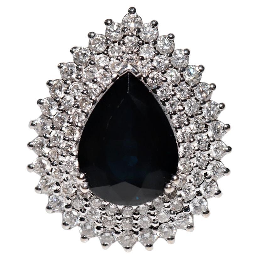 Vintage Circa 1990er Jahre 18k Gold Natürlicher Diamant Birnenschliff Saphir Dekorierter Ring