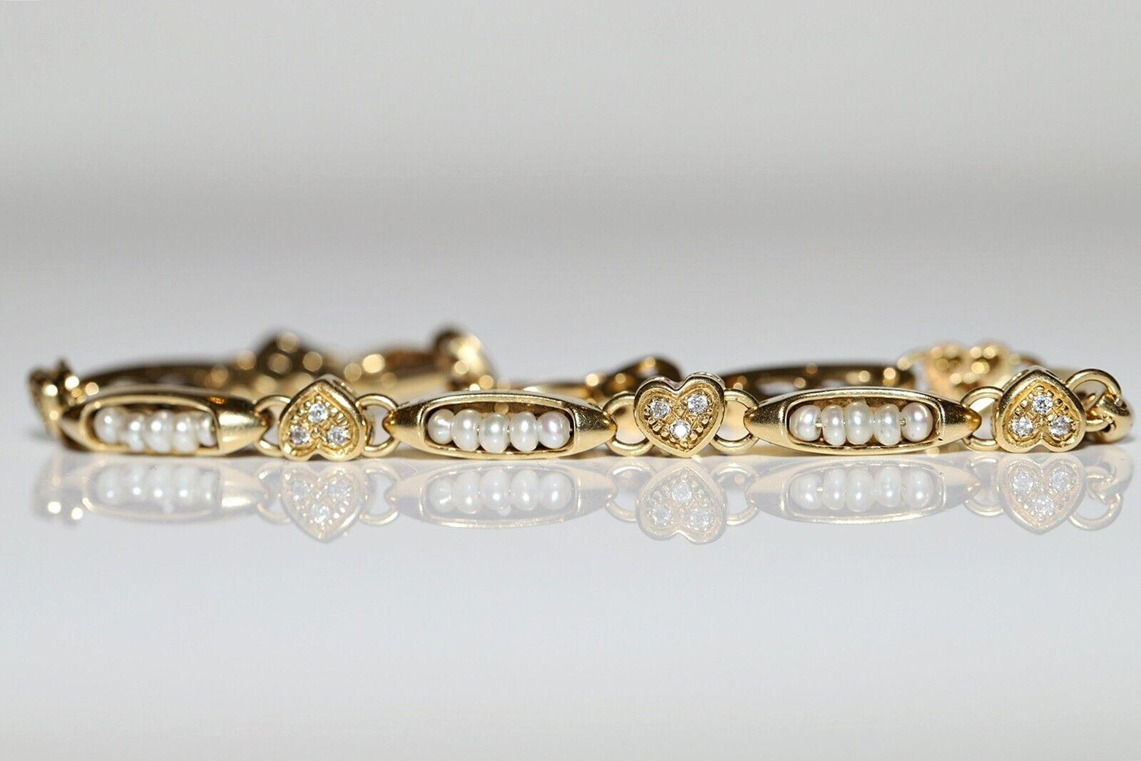 Vintage Circa 1990er Jahre 18k Gold Natürliches Diamant Perlen verziertes Tennisarmband im Zustand „Gut“ im Angebot in Fatih/İstanbul, 34