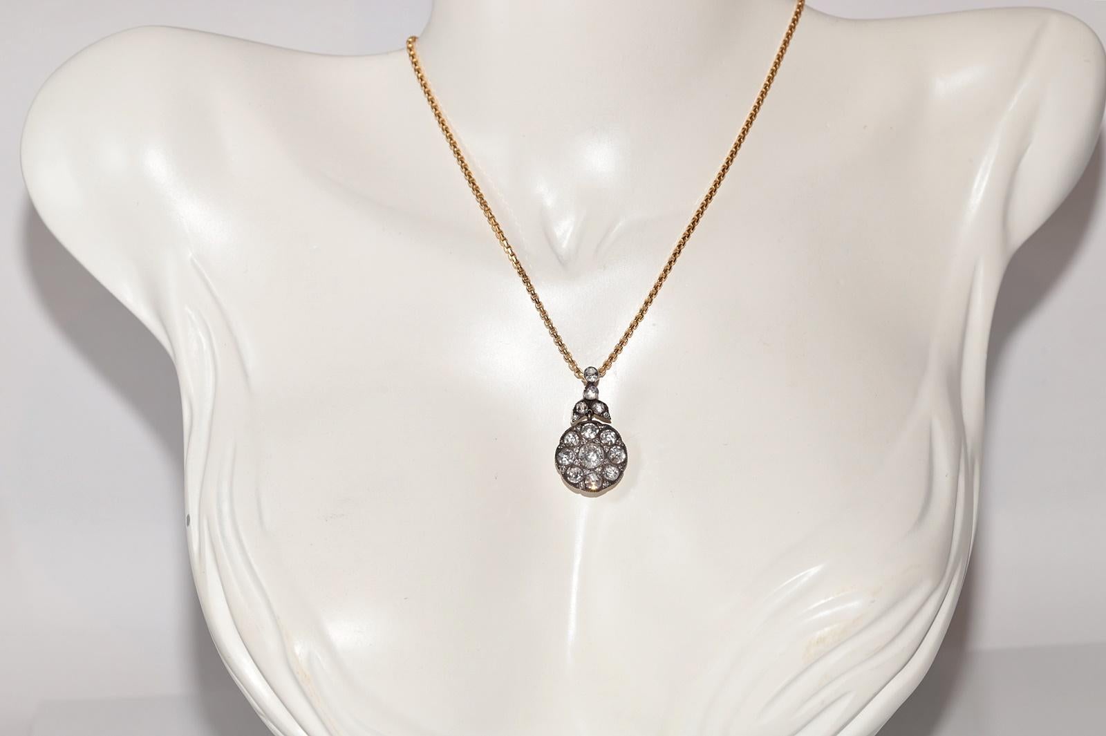 Taglio a rosa Collana con ciondolo in oro 18 carati e diamanti naturali, vintage, circa anni '90 in vendita