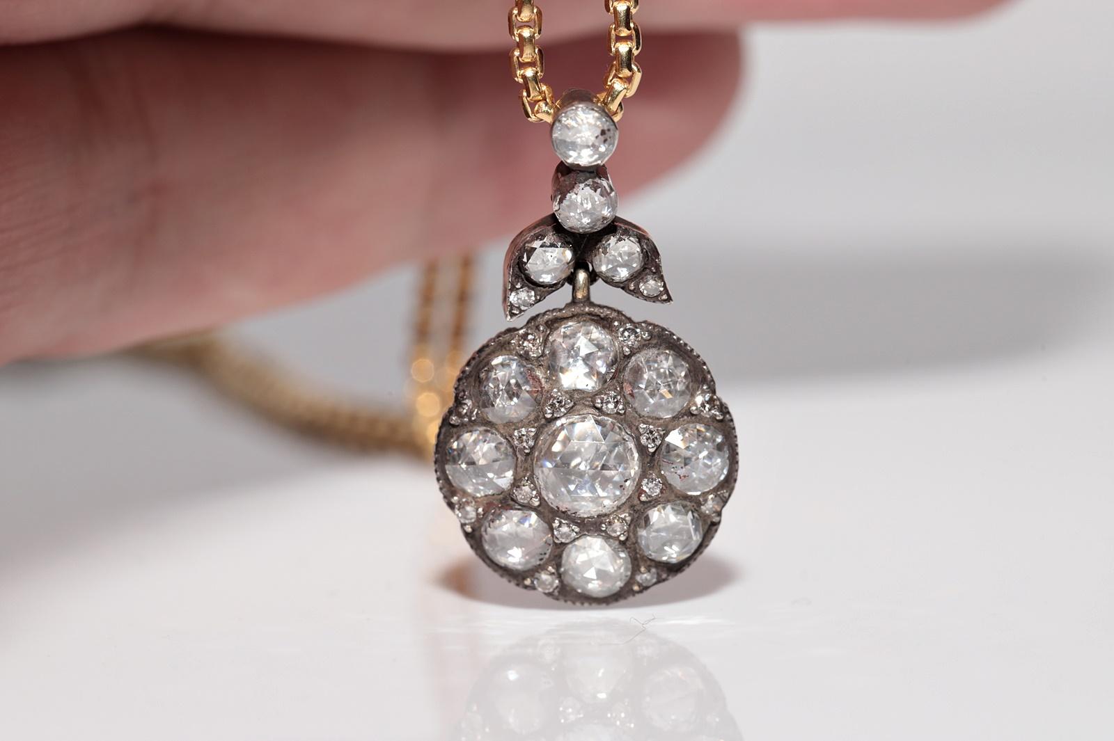 Halskette mit natürlichem Diamant-Anhänger aus 18 Karat Gold, Vintage, ca. 1990er Jahre im Angebot 1